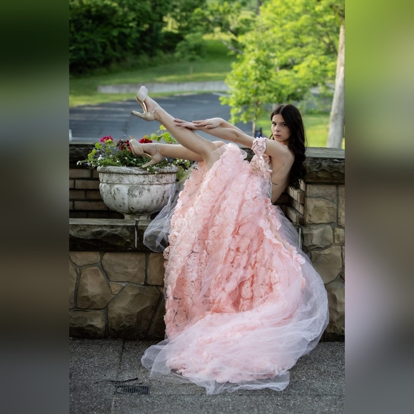 Sample Gown Only "LADY JAYNA" Blush Ivory/Mint 3D Tulle Rosette Wedding Gown Set - Picture 2 of 7